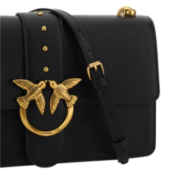 NWT PINKO Black Leather Love One Classic Shoulder Bag with Gold Chain & dust bag - Picture 3 of 12
